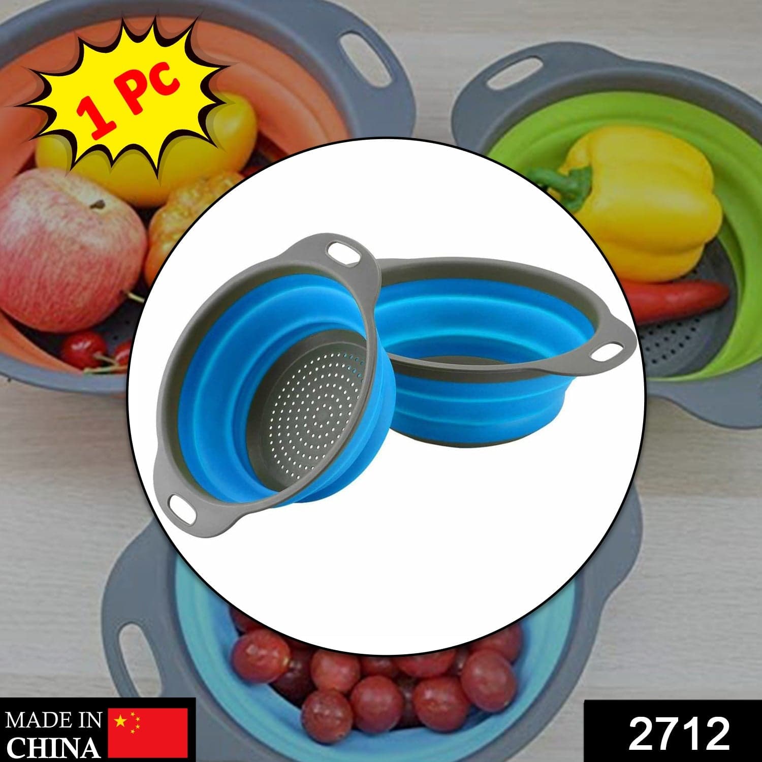 Round Sili Strain used in all kinds of household and official kitchen purposes as a Foldable utensil. thumbnail 2