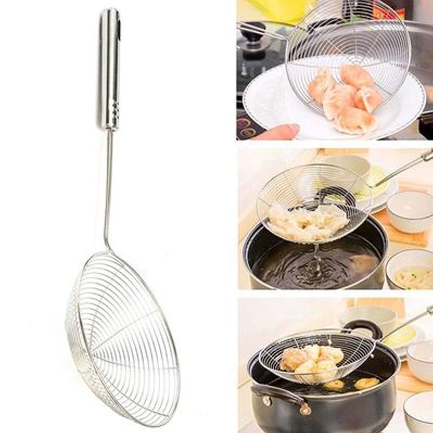 Medium Oil Strainer To Get Perfect Fried Food Stuffs Easily Without Any Problem And Damage. thumbnail 3