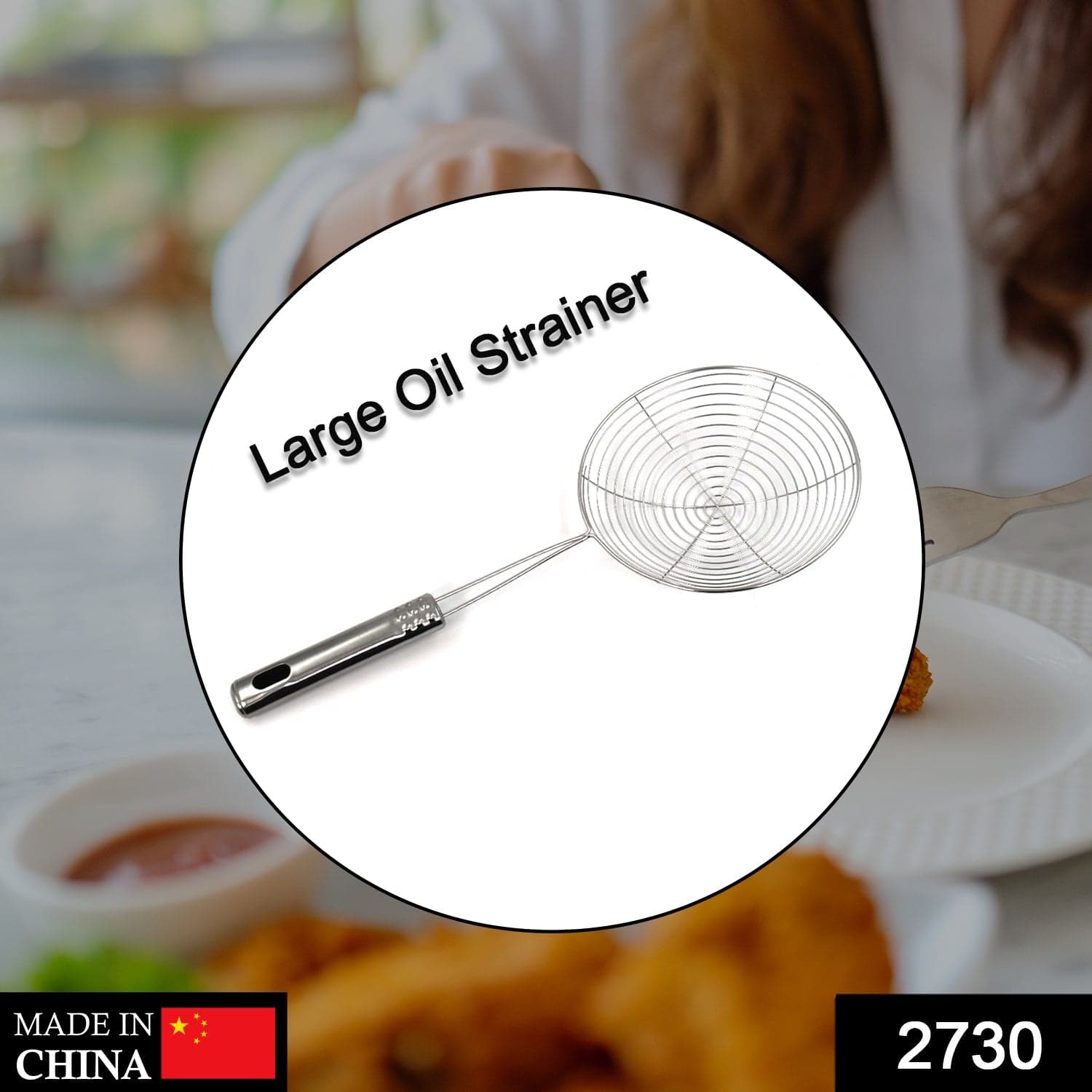 Large Oil Strainer To Get Perfect Fried Food Stuffs Easily Without Any Problem And Damage. thumbnail 2