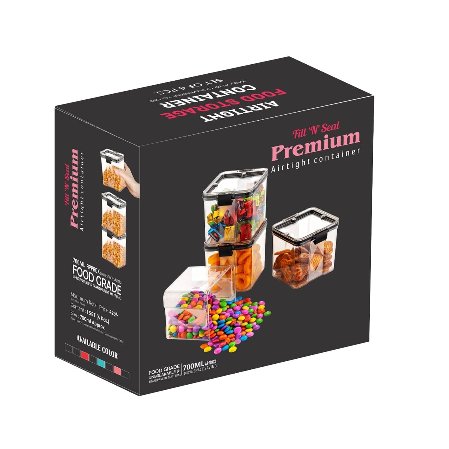 4Pc Square Container 700Ml Used For Storing Types Of Food Stuffs And Items. thumbnail 9