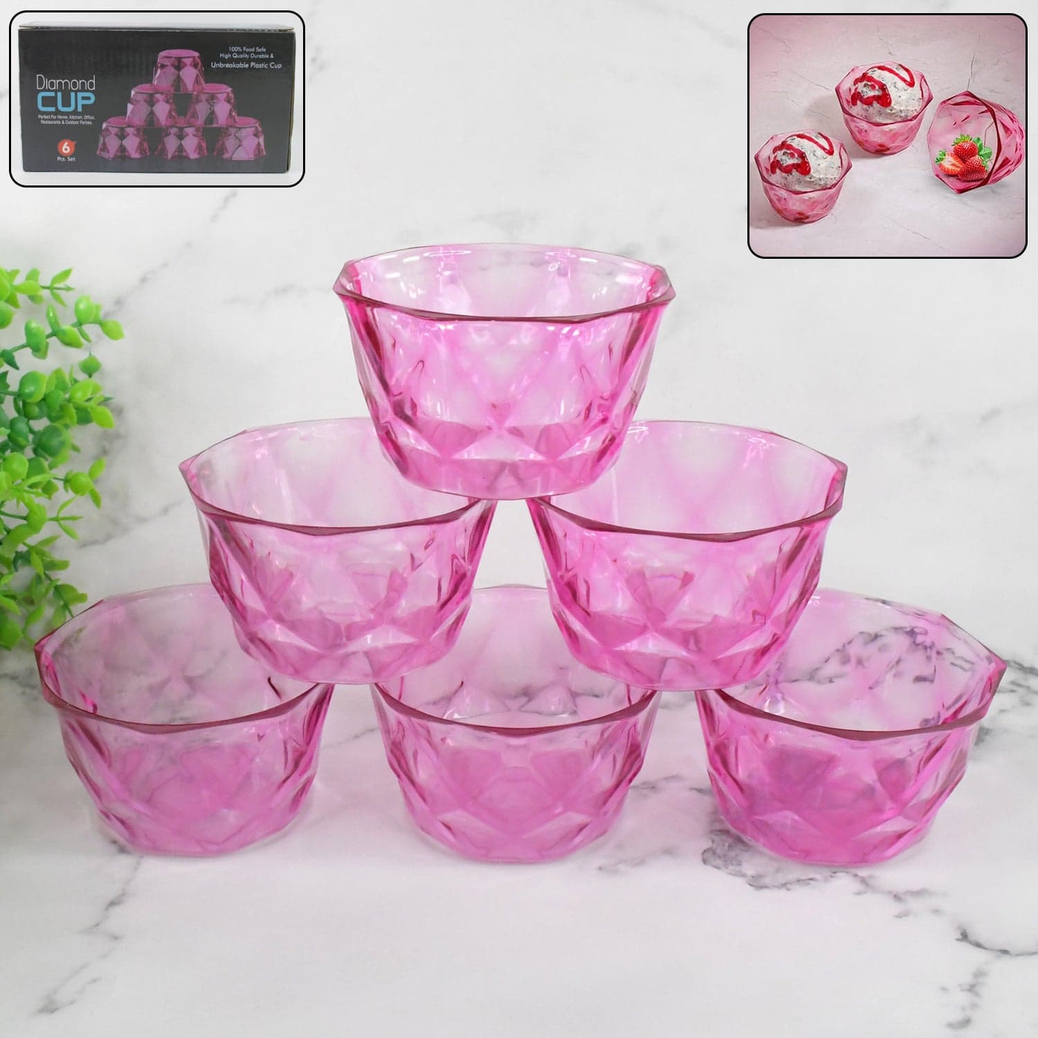 6pc Diamond shape ice cream bowl set thumbnail 1