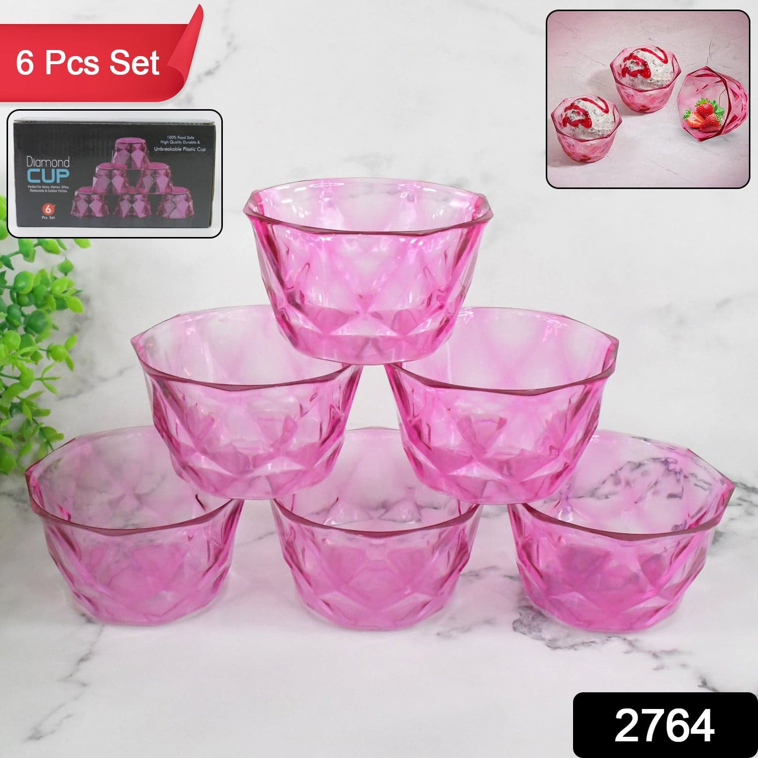 6pc Diamond shape ice cream bowl set thumbnail 2