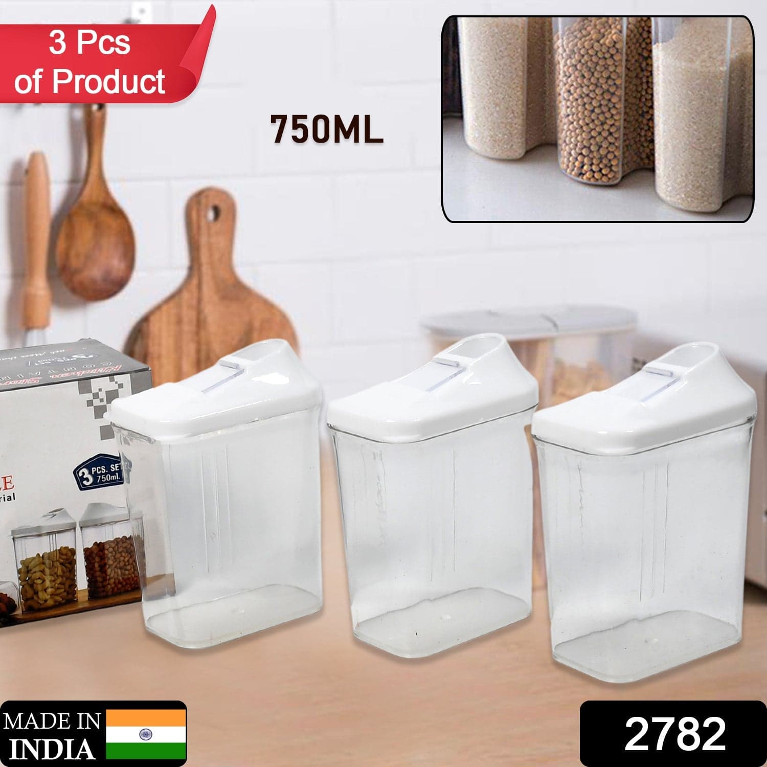 Kitchen Storage Jars & Container Set 3pc , Transparent Jar Set For home & Kitchen Use thumbnail 2