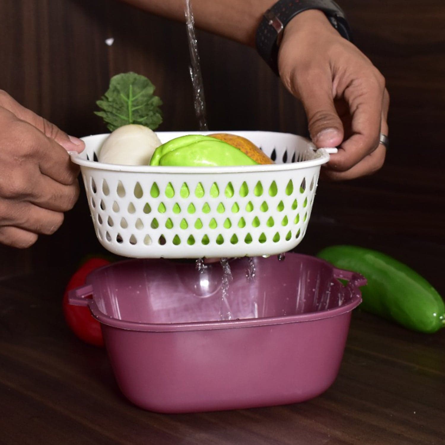 2 In 1 Basket Strainer To Rinse Various Types Of Items Like Fruits, Vegetables Etc. ID-2783 thumbnail 3