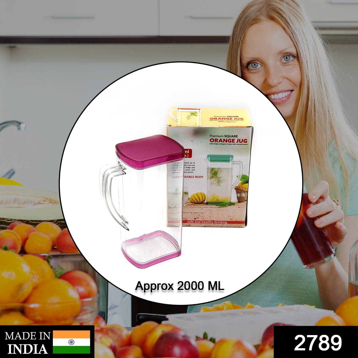 2000Ml Square Jug For Carrying Water And Types Of Juices And Beverages And All. thumbnail 2