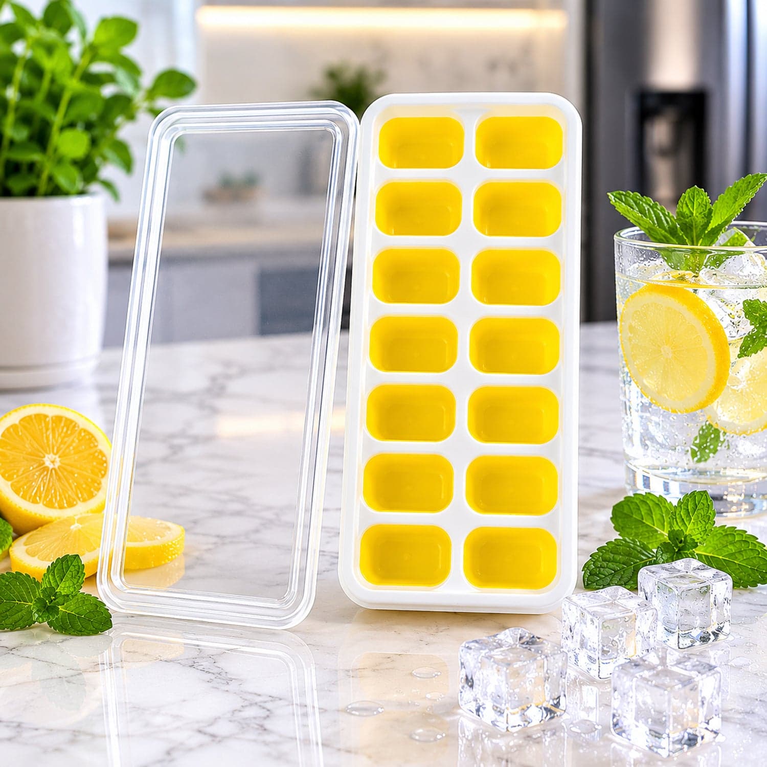 Ice Cube Tray with Spill-Proof Lid the Effortless Ice Making and Space Saving