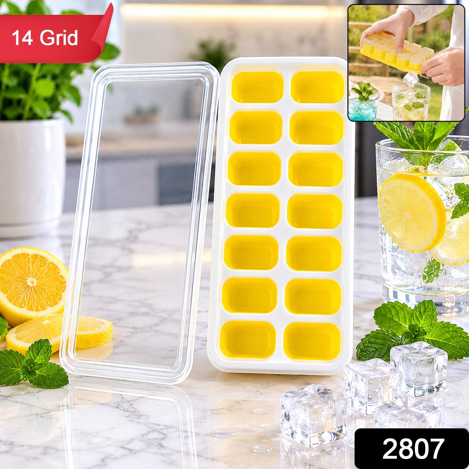 Ice Cube Tray with Spill-Proof Lid the Effortless Ice Making and Space Saving thumbnail 2