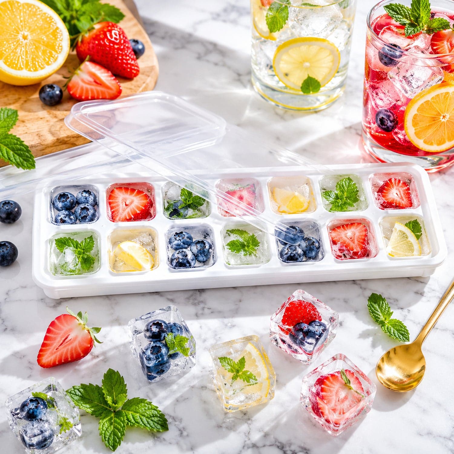 Ice Cube Tray with Spill-Proof Lid the Effortless Ice Making and Space Saving thumbnail 7