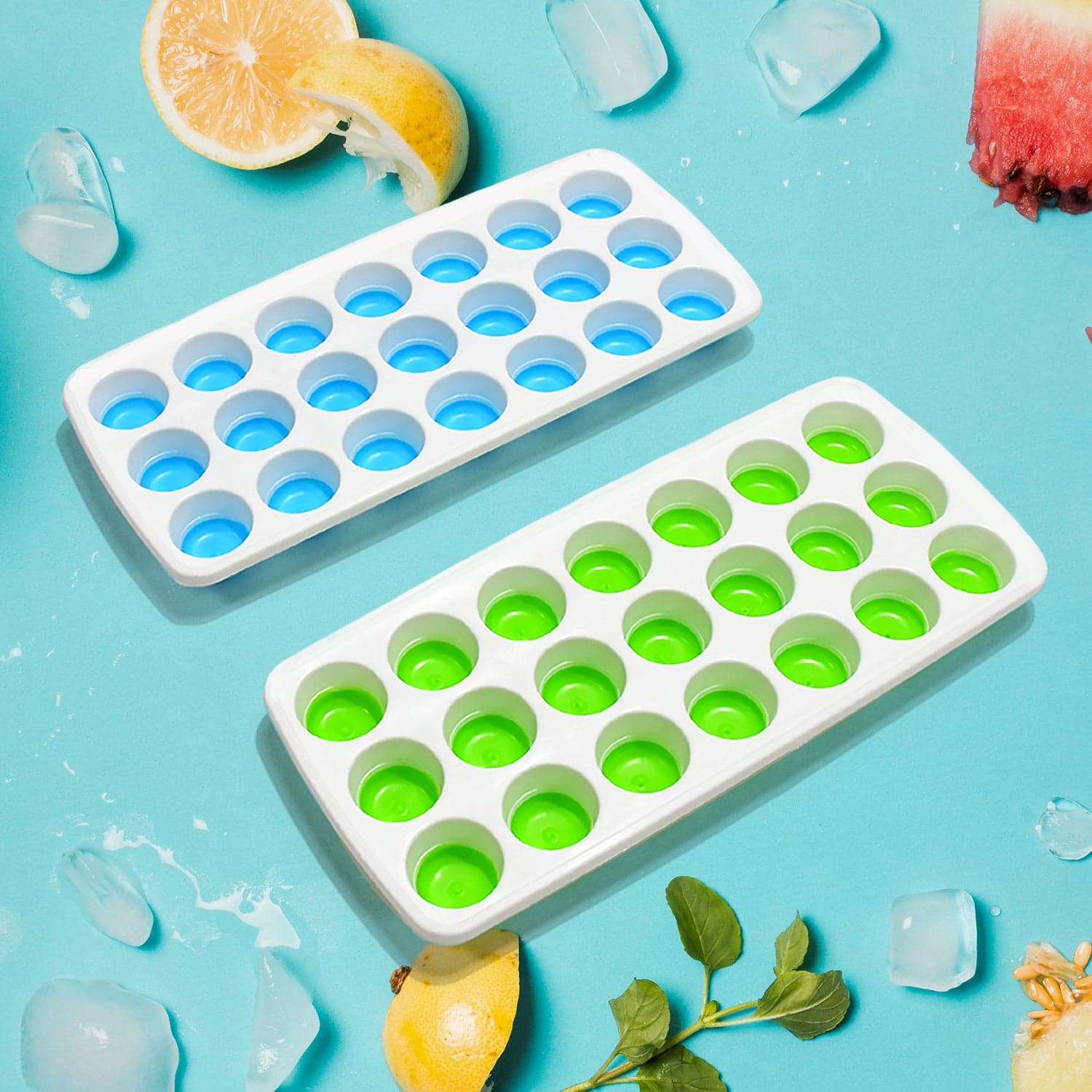 21 Cavity Up Ice Cube Trays-Easy Release, Flexible Silicone Bottom - Stackable, Bpa Free, Food Grade - For Convenient Freezer Ice Making (2 Pc Set) thumbnail 3