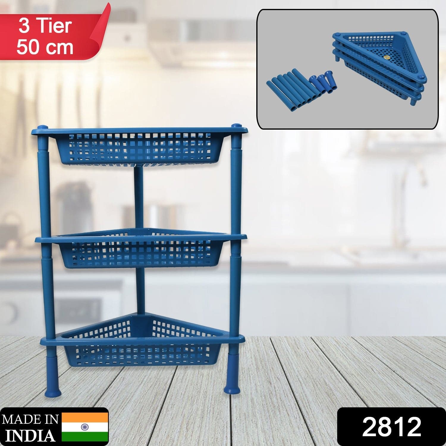Triangle 3-Tier Plastic Storage Rack for Kitchen, Bathroom & Office thumbnail 2