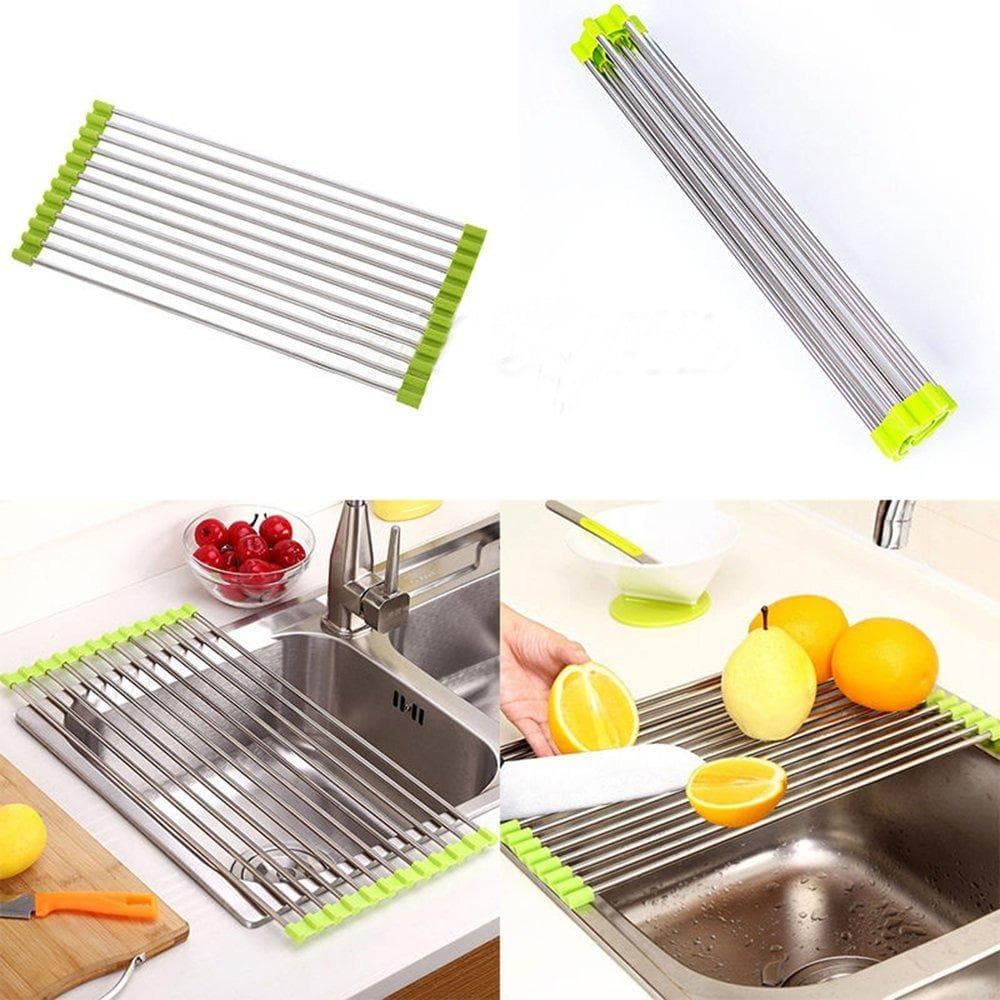 FOLDABLE DRAIN RACK KITCHEN SINK ROLL UP DISH DRYING RACK PORTABLE DISH RACK thumbnail 1