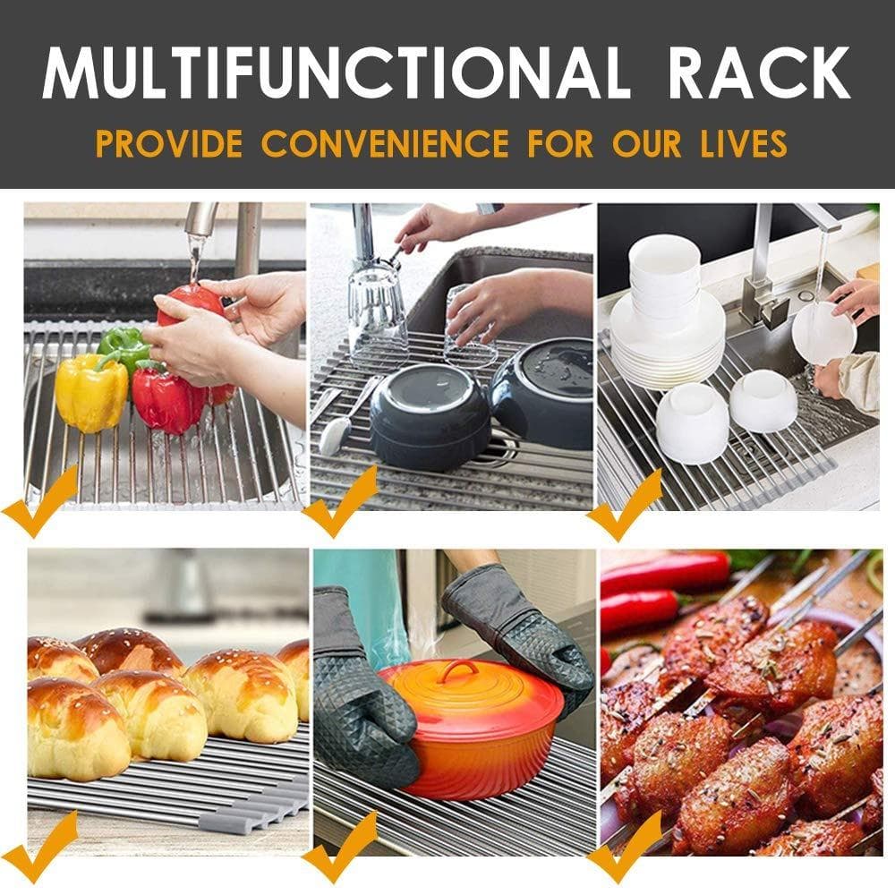FOLDABLE DRAIN RACK KITCHEN SINK ROLL UP DISH DRYING RACK PORTABLE DISH RACK thumbnail 7