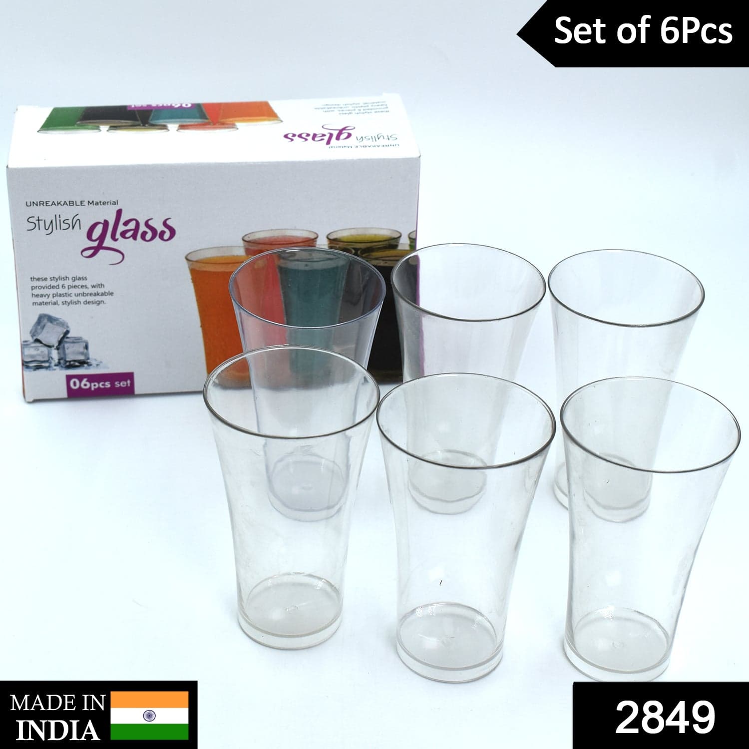 Plastic Drinking Glass Juice Glass Water Glass Set of 6 Transparent Glass thumbnail 2