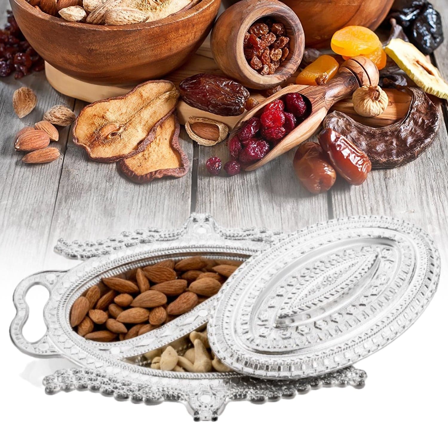 Plastic Peacock Dry Fruit Silver Finish Serving Tray thumbnail 1