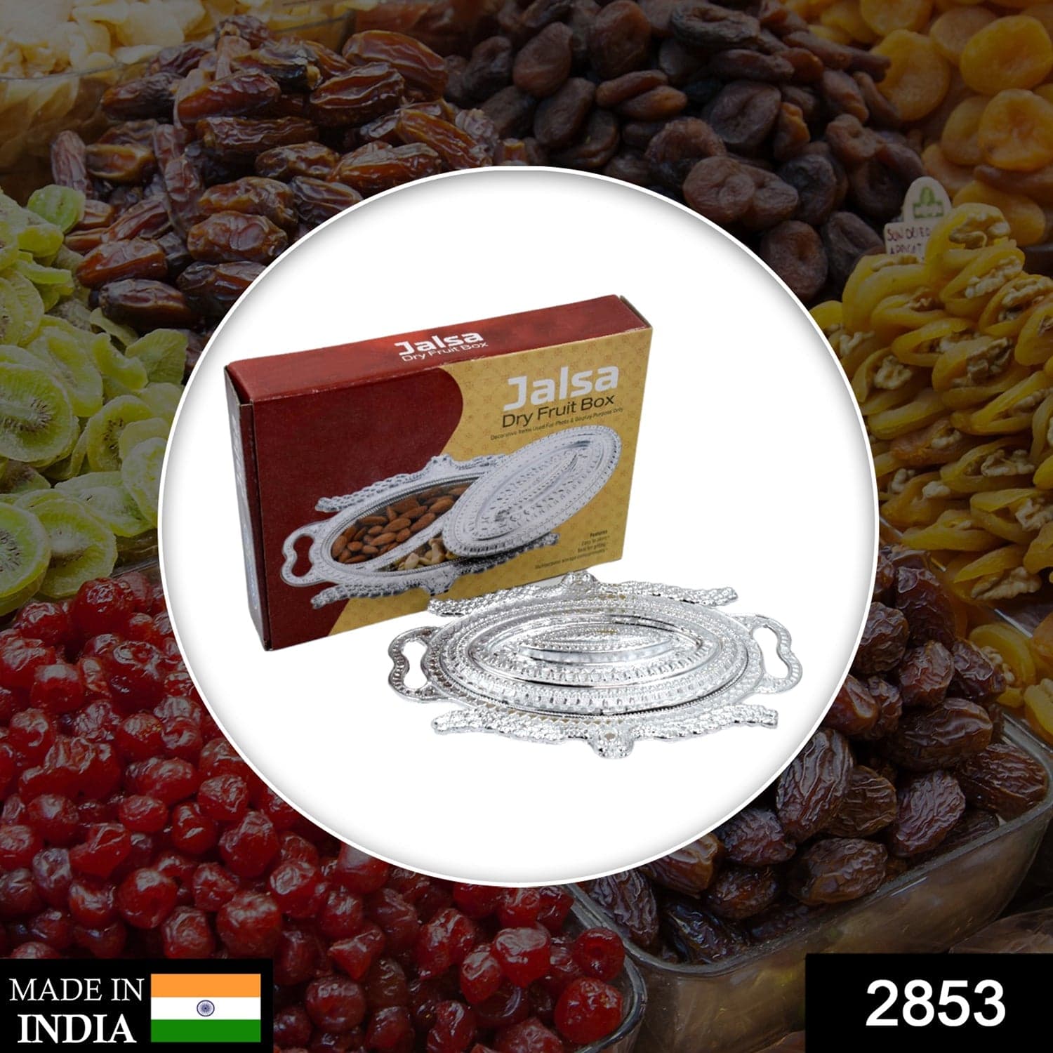 Plastic Peacock Dry Fruit Silver Finish Serving Tray thumbnail 2