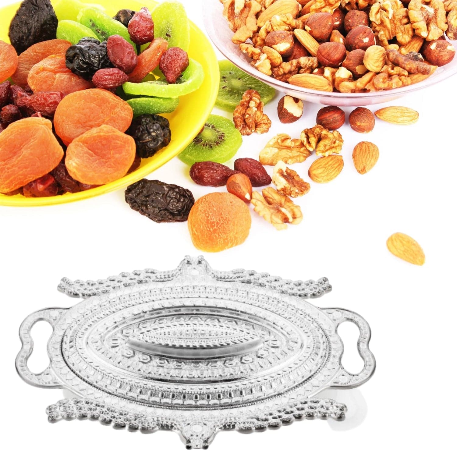 Plastic Peacock Dry Fruit Silver Finish Serving Tray thumbnail 3