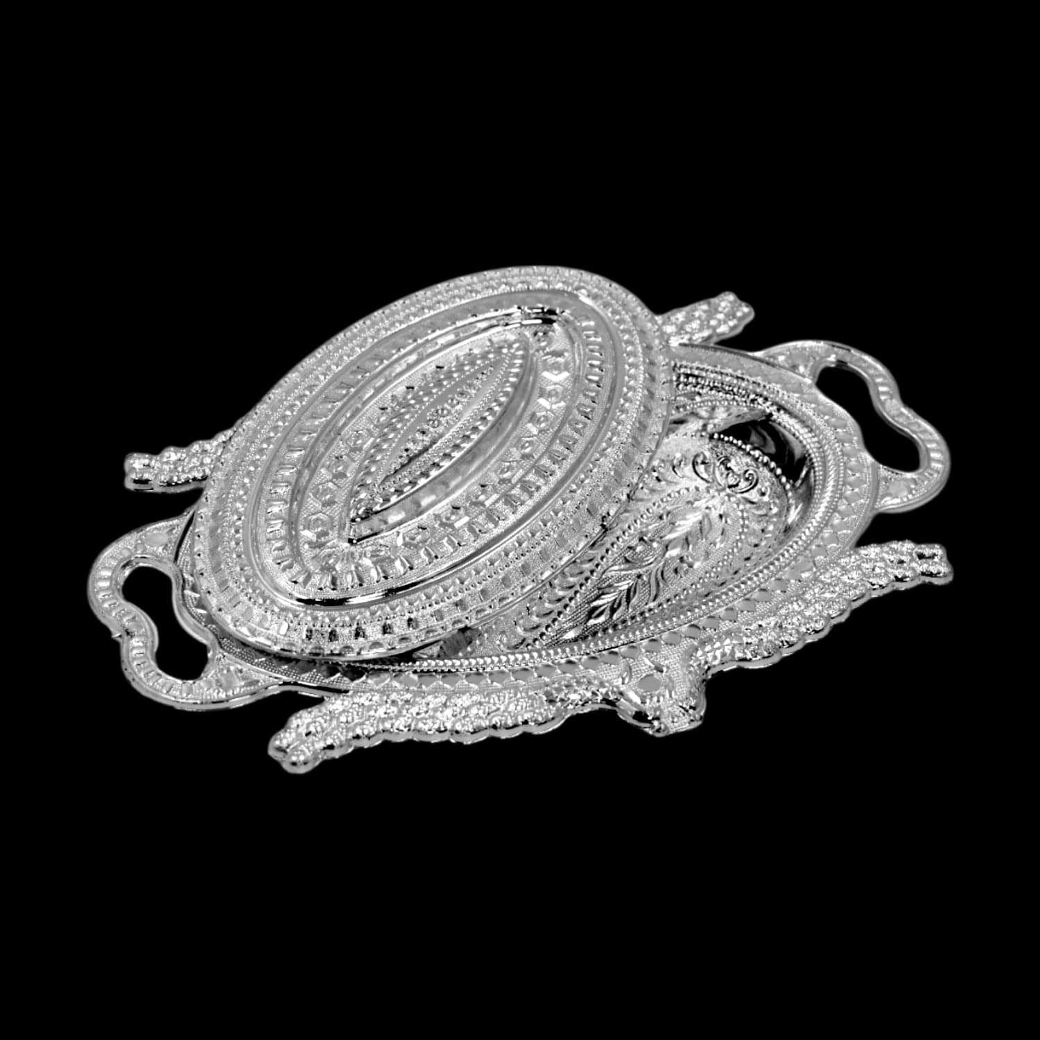 Plastic Peacock Dry Fruit Silver Finish Serving Tray thumbnail 6