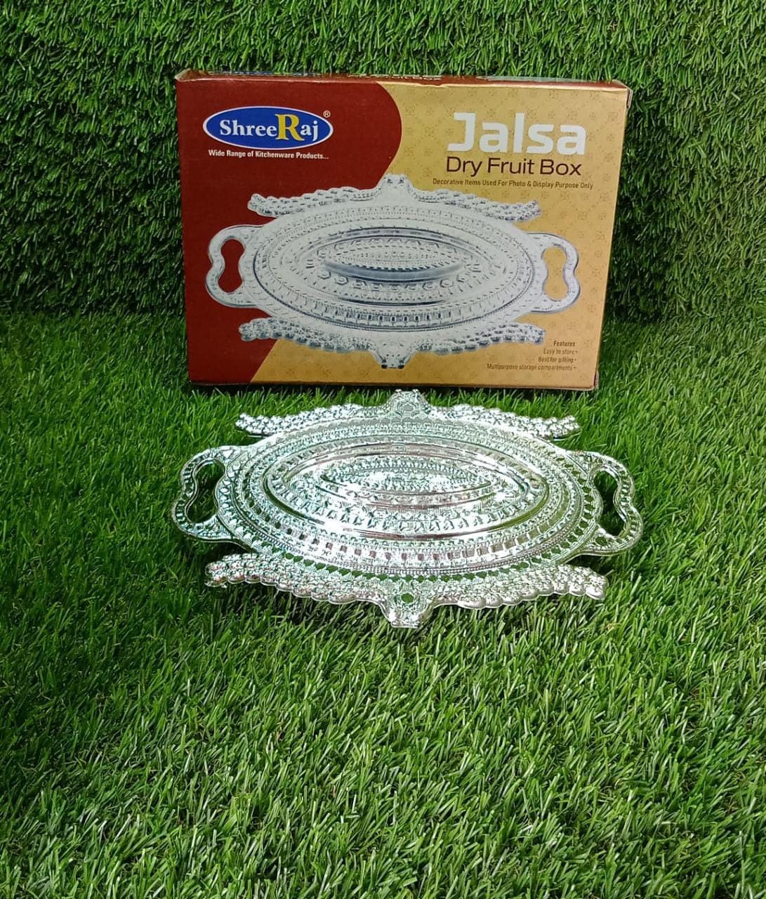 Plastic Peacock Dry Fruit Silver Finish Serving Tray thumbnail 8