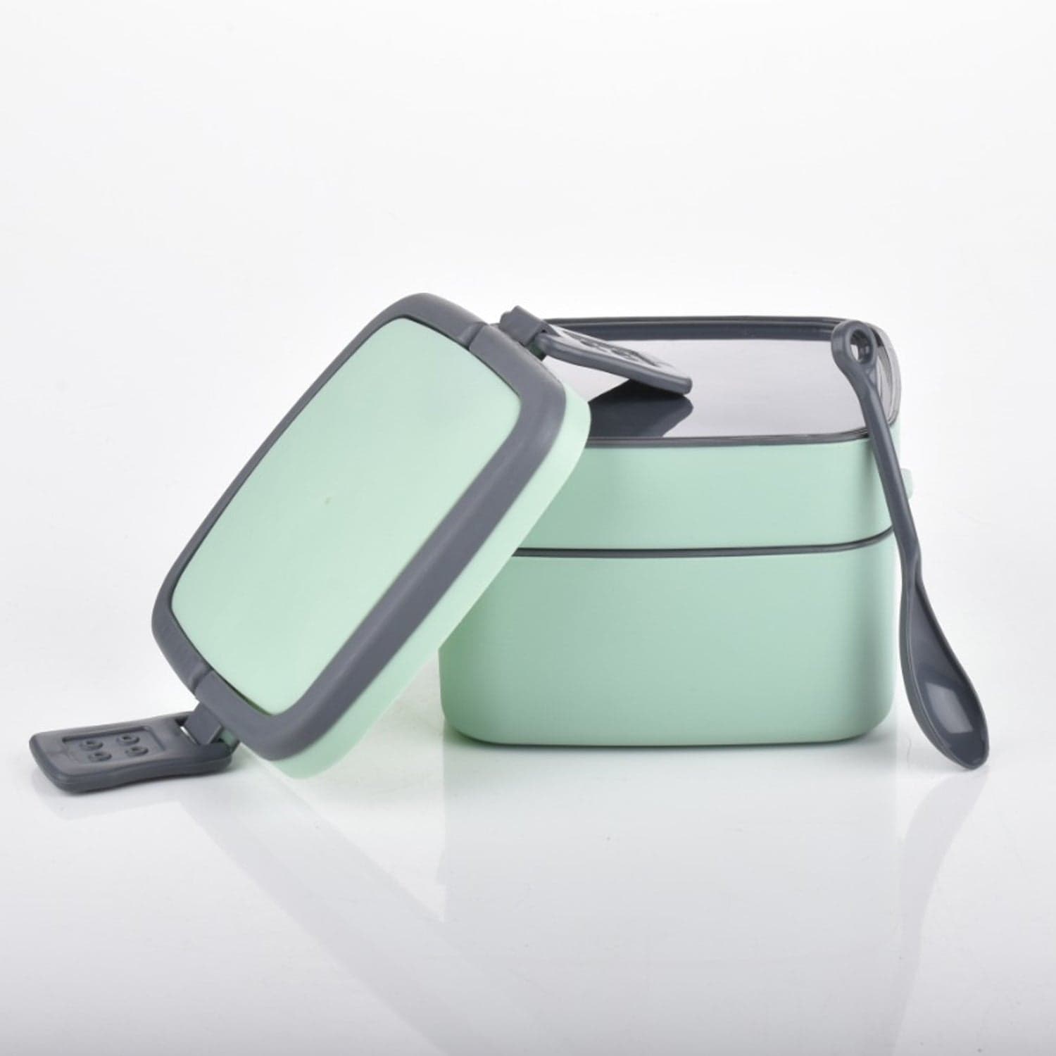 Green Double-Layer Portable Lunch Box Stackable With Carrying Handle And Spoon Lunch Box  thumbnail 17