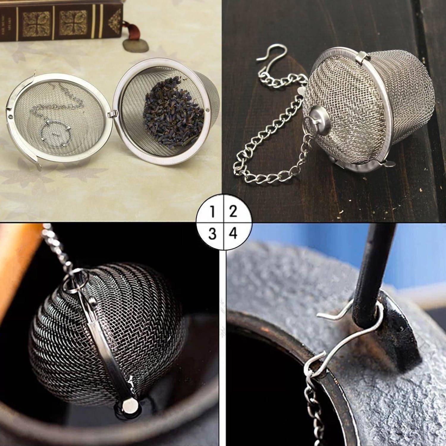 Stainless Steel Spice Tea Filter Herbs Locking Infuser Mesh Ball thumbnail 10
