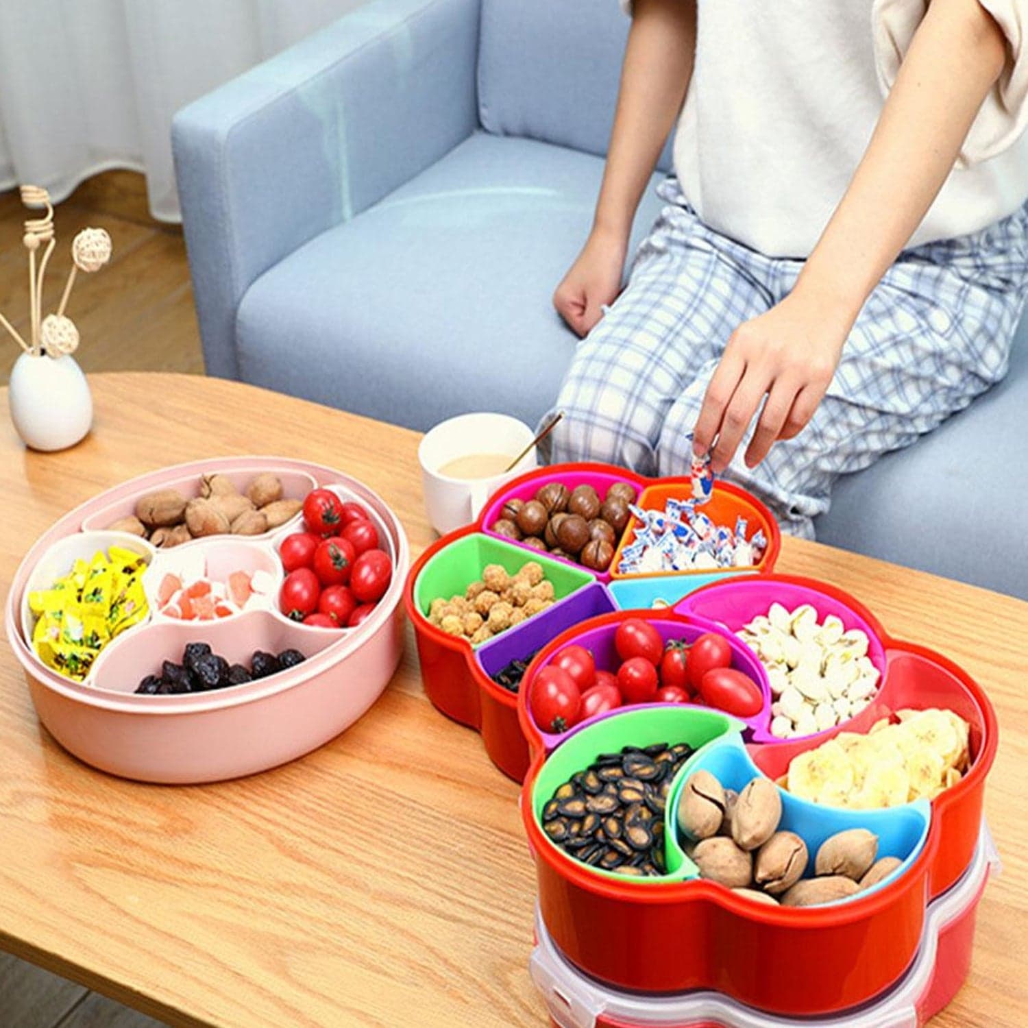 5Compartments Party Food Storage Snack Nuts Box For Peanuts Fruits and Candy Box For Home & Kitchen Use thumbnail 1