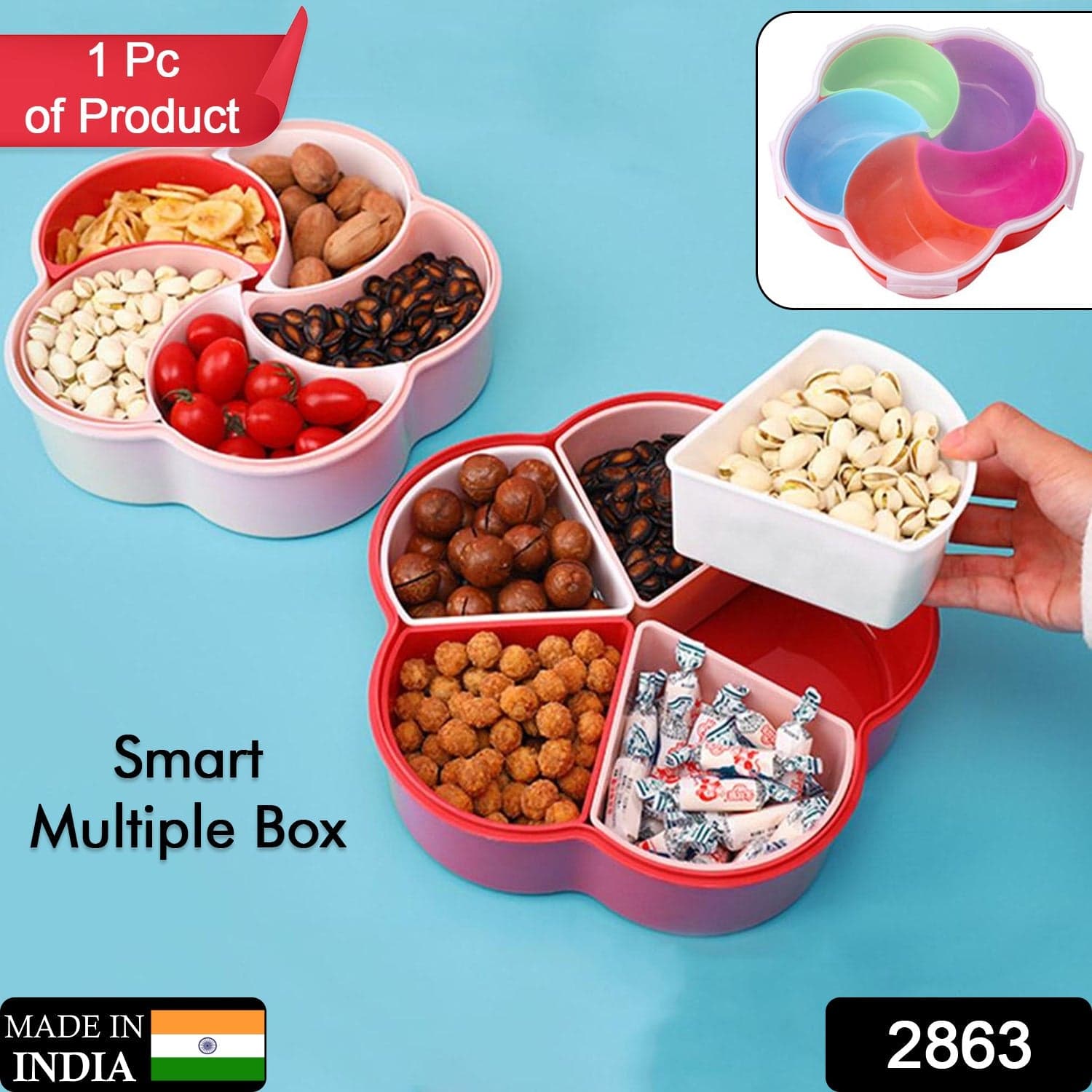5Compartments Party Food Storage Snack Nuts Box For Peanuts Fruits and Candy Box For Home & Kitchen Use thumbnail 2