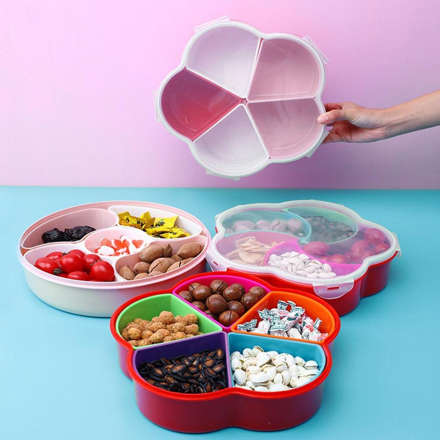 5Compartments Party Food Storage Snack Nuts Box For Peanuts Fruits and Candy Box For Home & Kitchen Use thumbnail 3