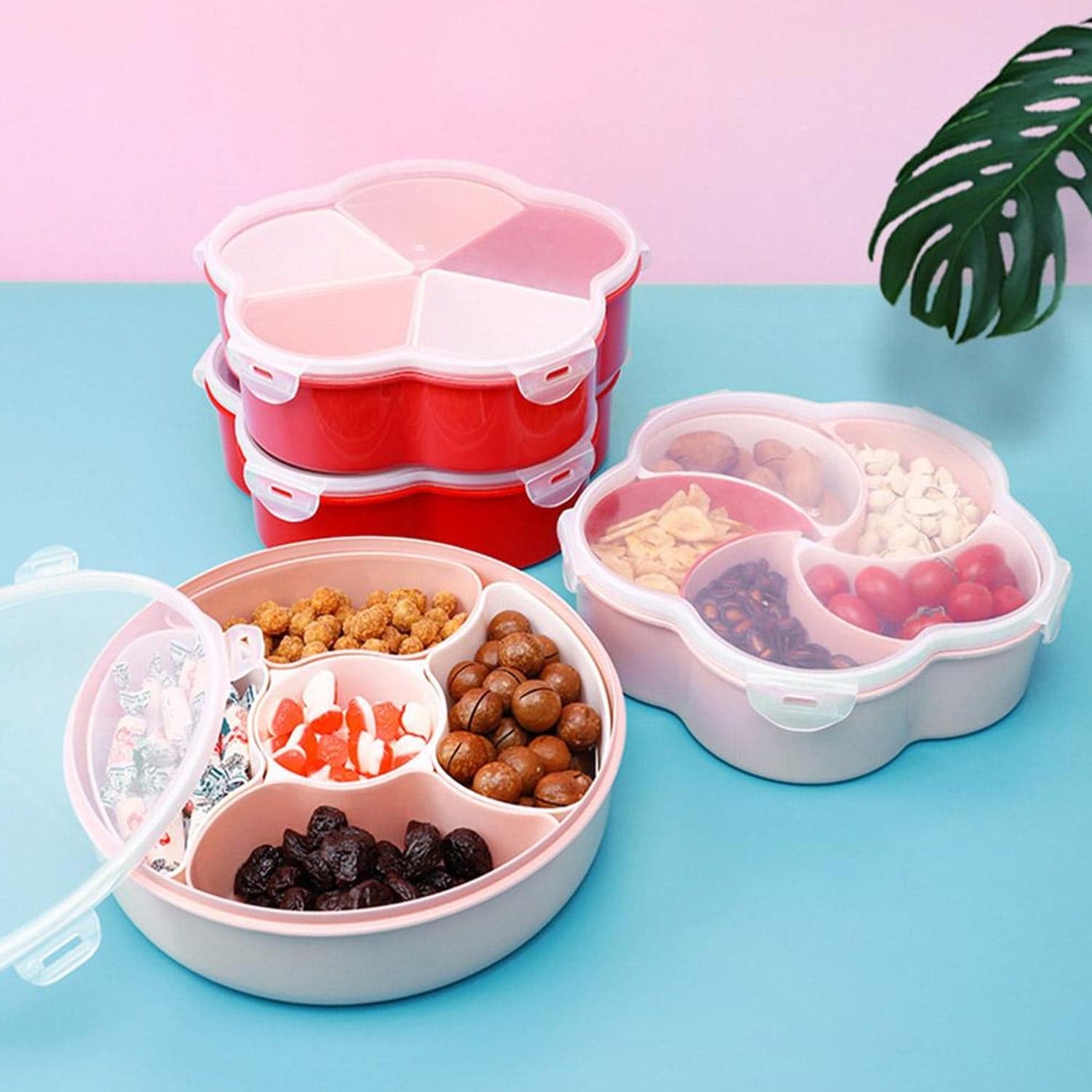 5Compartments Party Food Storage Snack Nuts Box For Peanuts Fruits and Candy Box For Home & Kitchen Use thumbnail 4