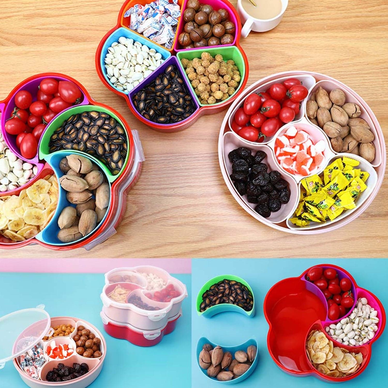 5Compartments Party Food Storage Snack Nuts Box For Peanuts Fruits and Candy Box For Home & Kitchen Use thumbnail 6