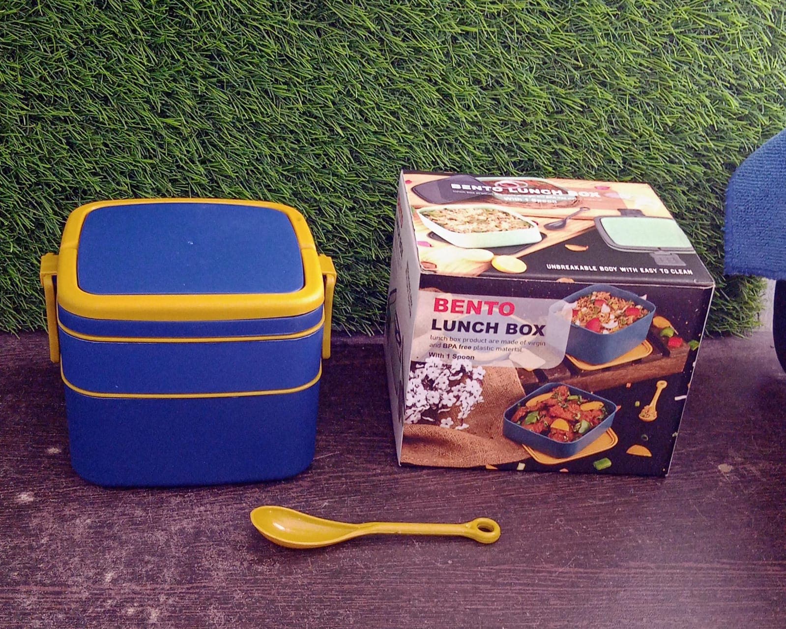 Blue Double-Layer Portable Bento Lunch Box of Stackable with Handle & Spoon thumbnail 21