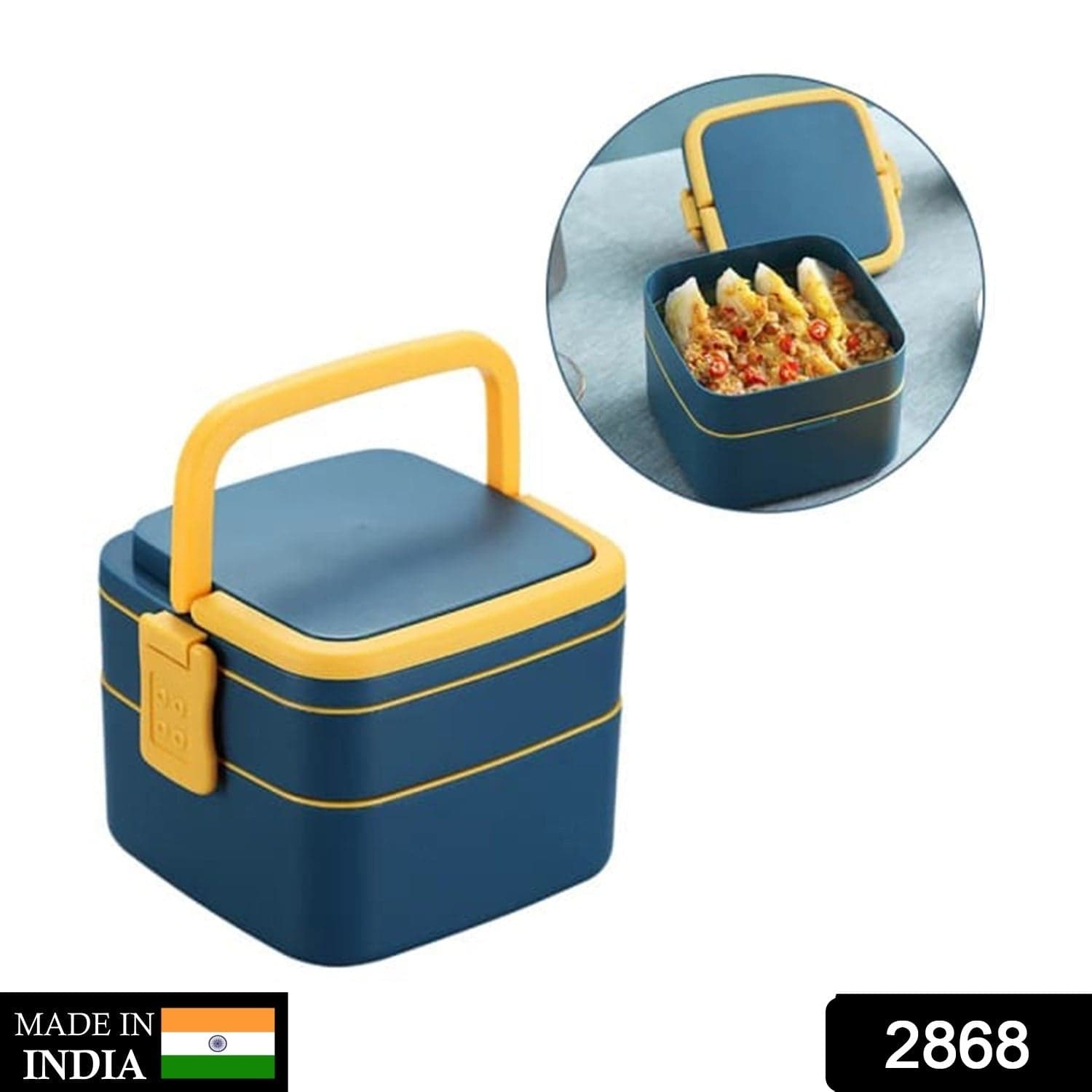 Blue Double-Layer Portable Bento Lunch Box of Stackable with Handle & Spoon thumbnail 3