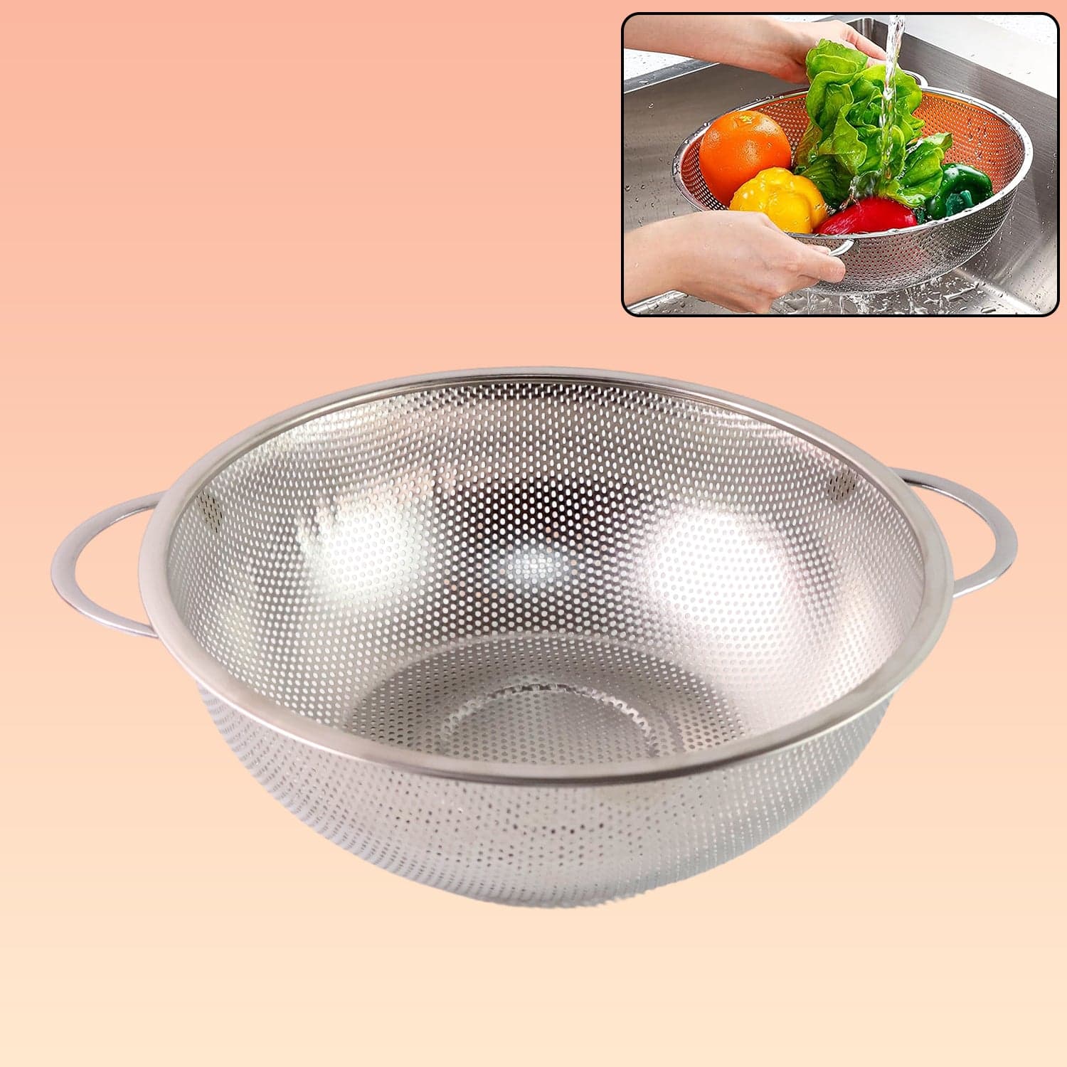 Stainless Steel Rice Vegetables Washing Bowl Strainer Collapsible Strainer. thumbnail 1