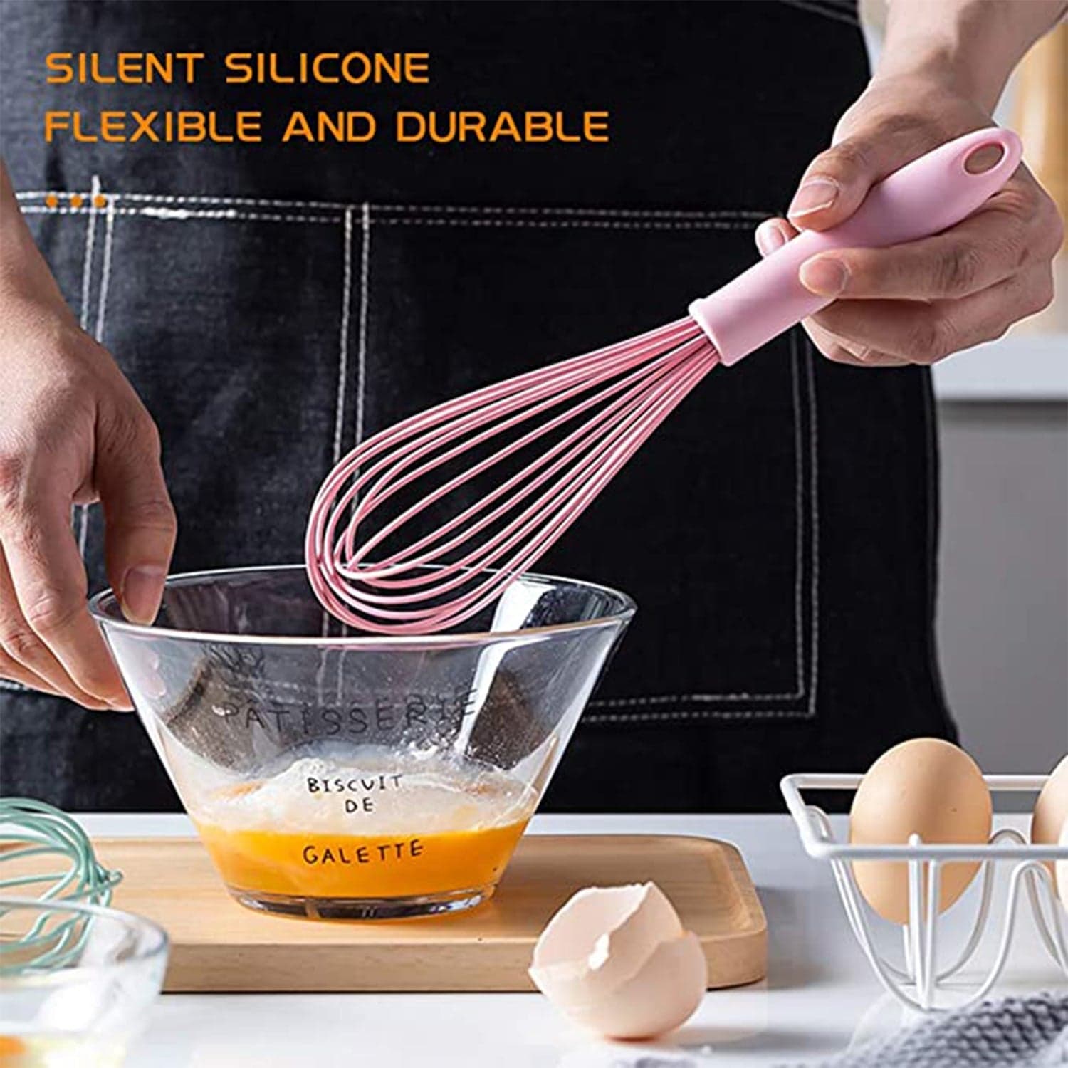 Manual Whisk Mixer Silicone Whisk, Cream Whisk, Flour Mixer, Rotary Egg Mixer, Kitchen Baking Tool. thumbnail 3