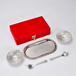 Silver-Plated Brass Bowl & Spoon Set with Velvet Gift Box