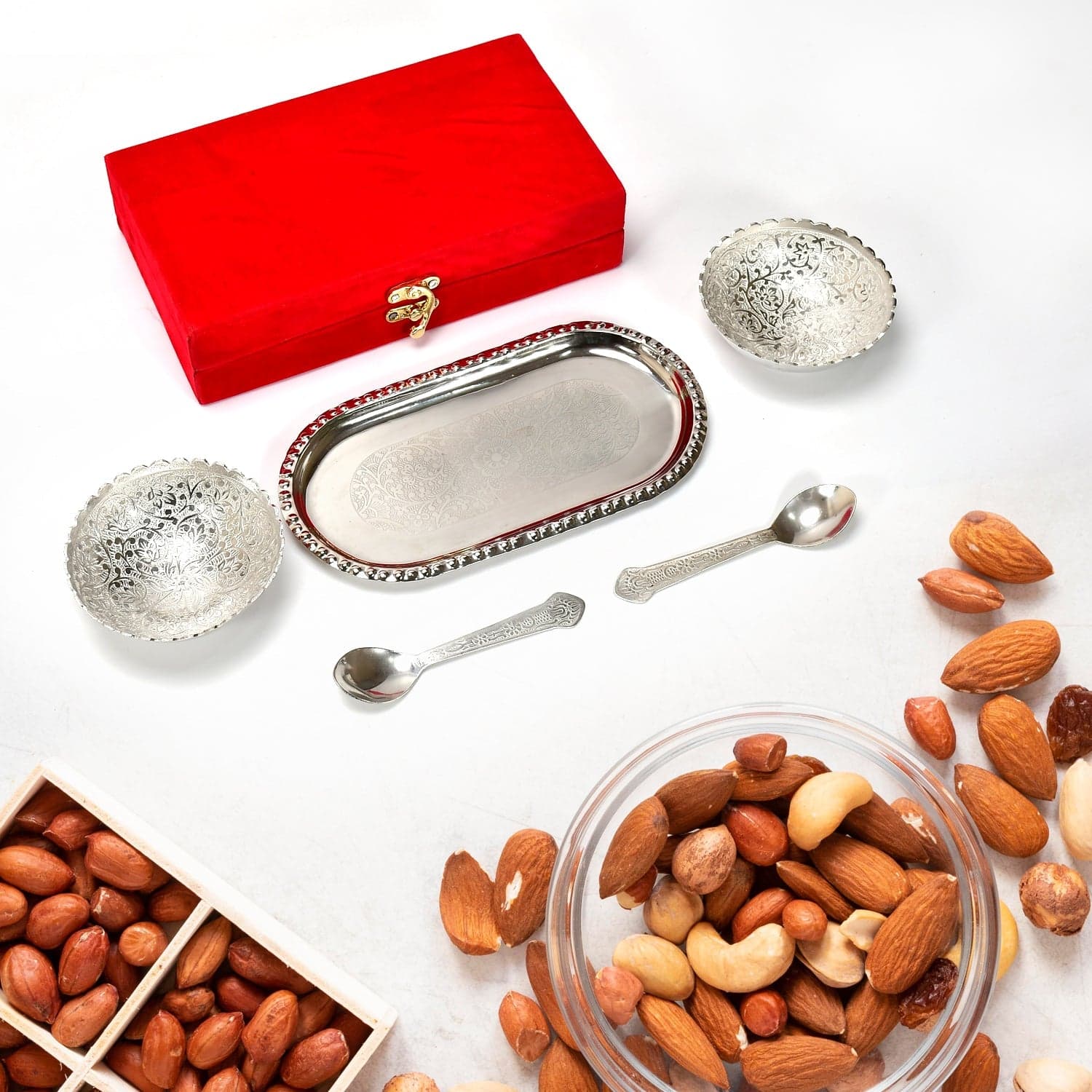 Silver-Plated Brass Bowl & Spoon Set with Velvet Gift Box thumbnail 6