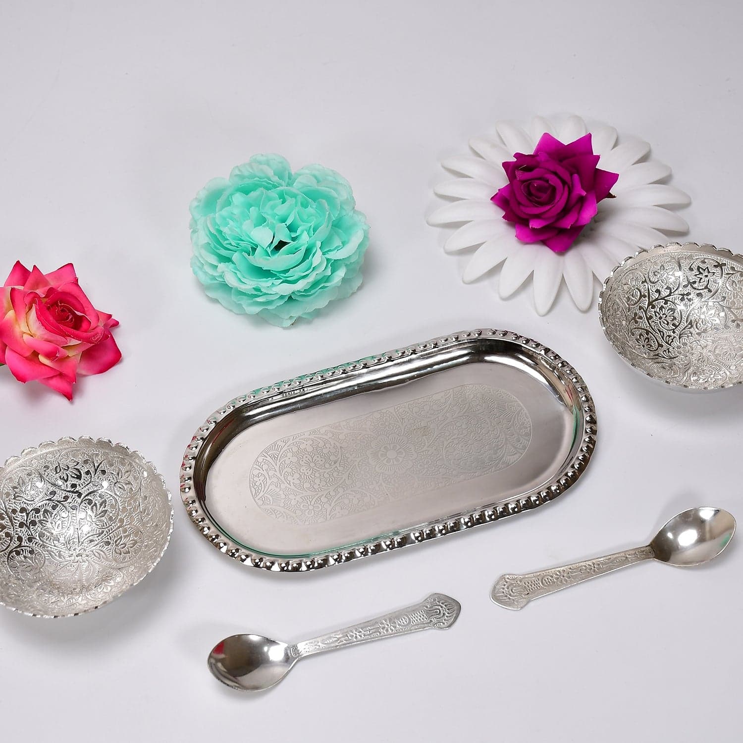 Silver-Plated Brass Bowl & Spoon Set with Velvet Gift Box thumbnail 8