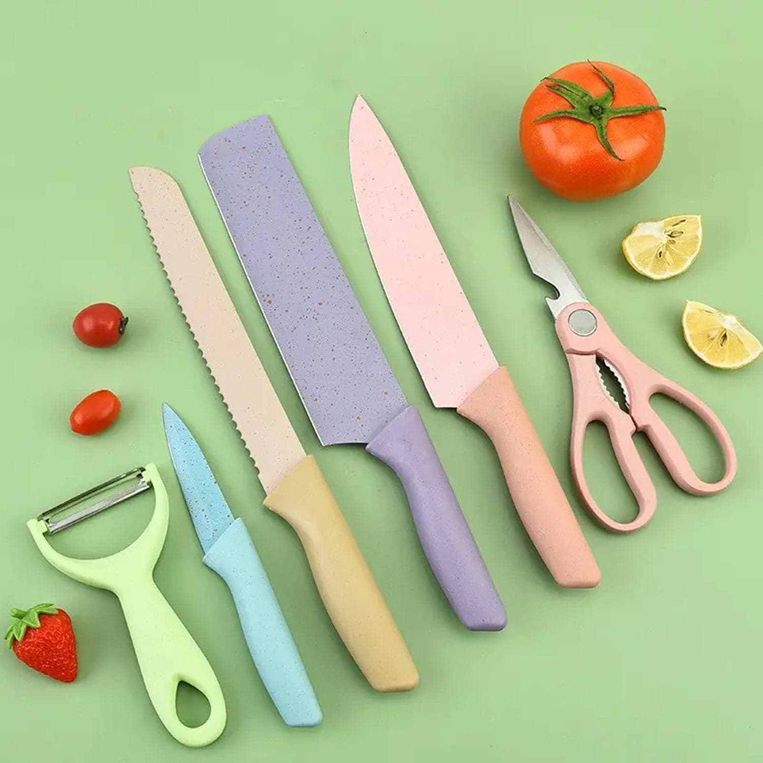 Colorful Chef Knife Set for Cutting (6 Pc, Non-Stick Steel) thumbnail 1