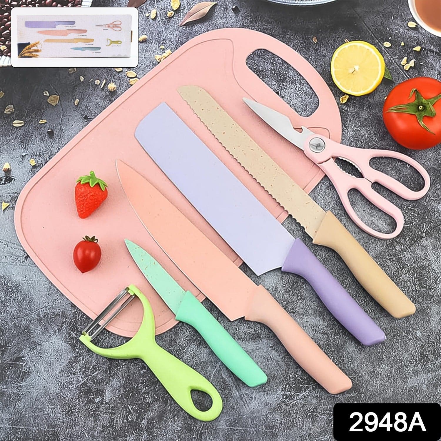 Colorful Chef Knife Set for Cutting (6 Pc, Non-Stick Steel) thumbnail 2