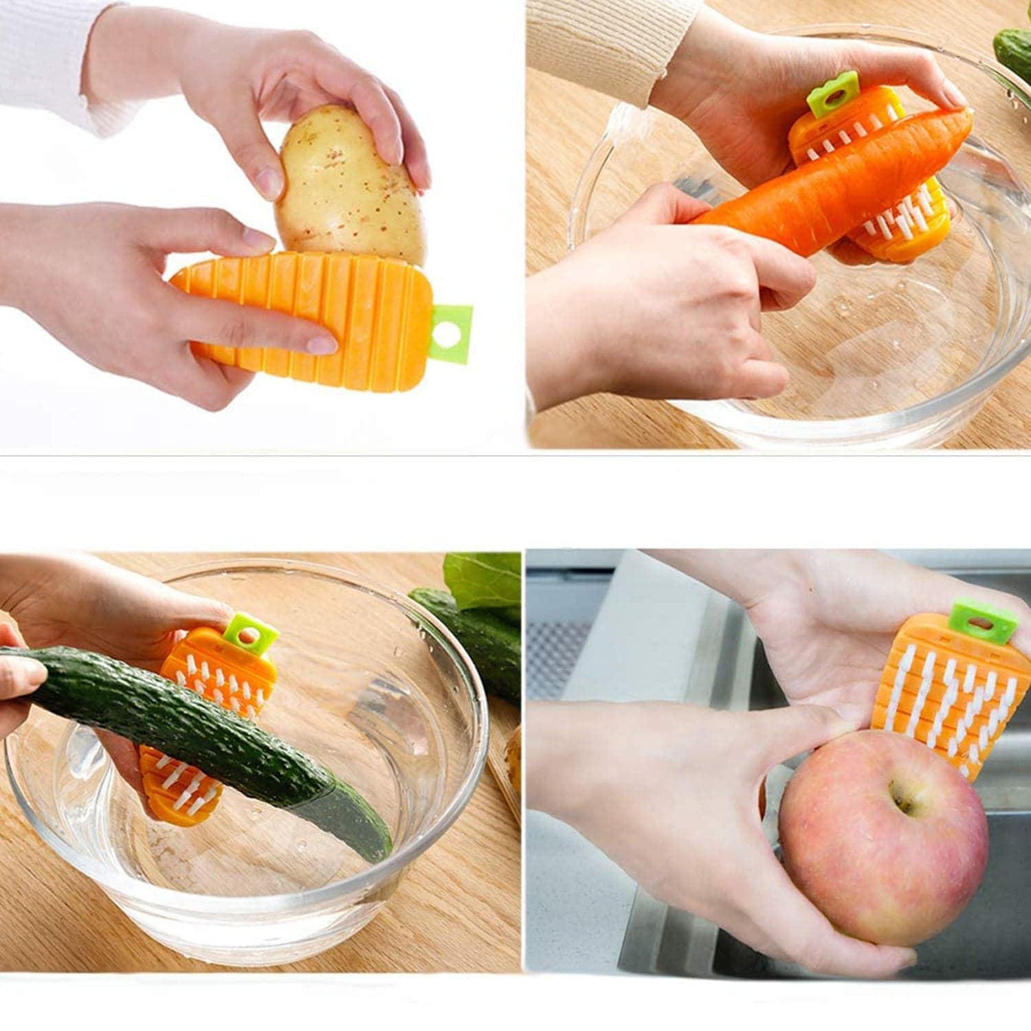 Carrot-Shaped Non-Toxic Vegetable Scrubbing Brush for Fruits & Veggies thumbnail 4
