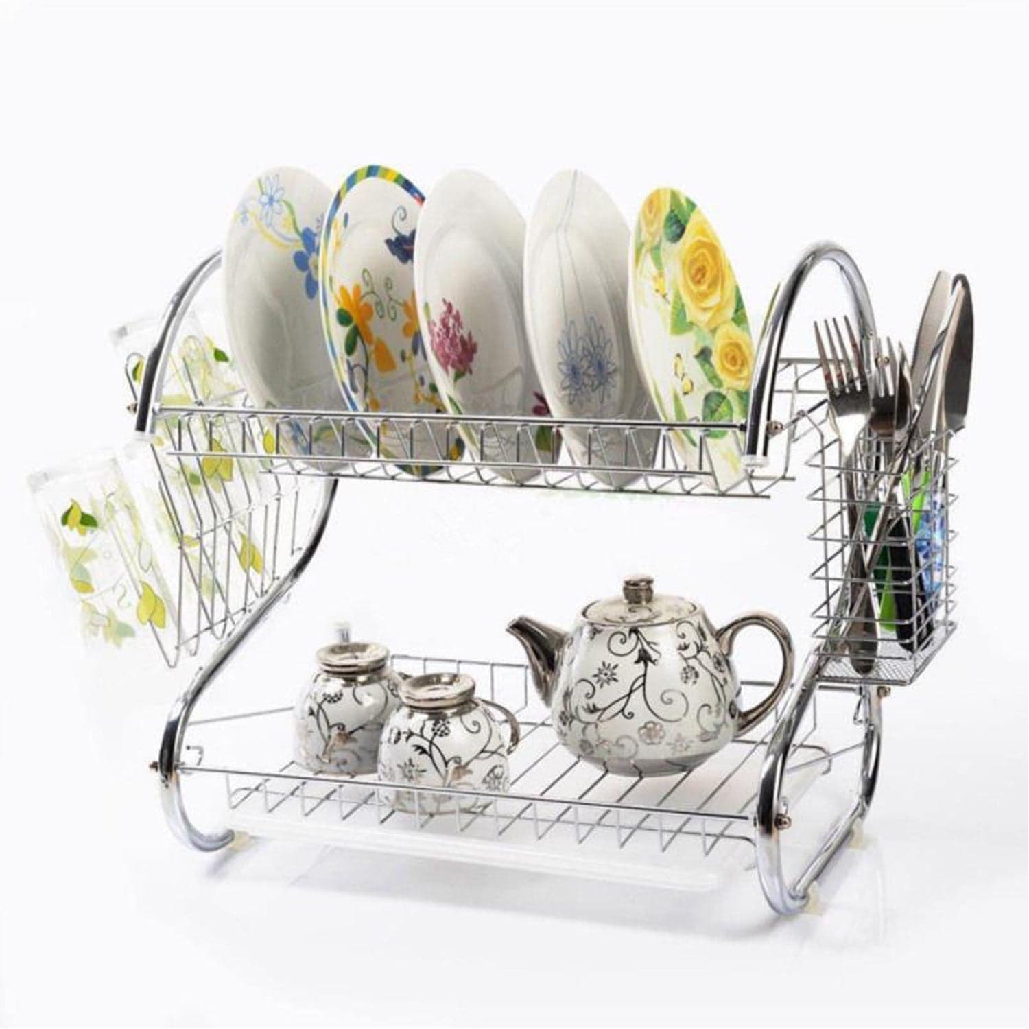 Stainless Steel 2 Layer Kitchen Dish Rack / Plate Cutlery Stand thumbnail 5