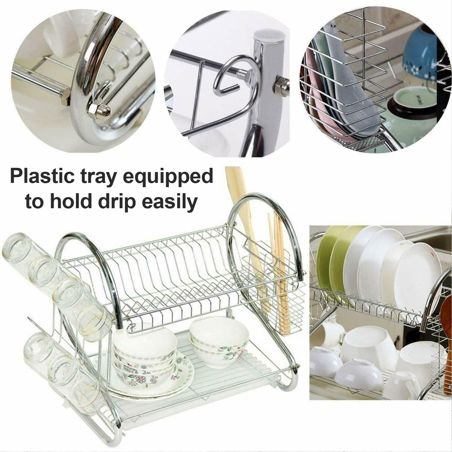 Stainless Steel 2 Layer Kitchen Dish Rack / Plate Cutlery Stand thumbnail 6