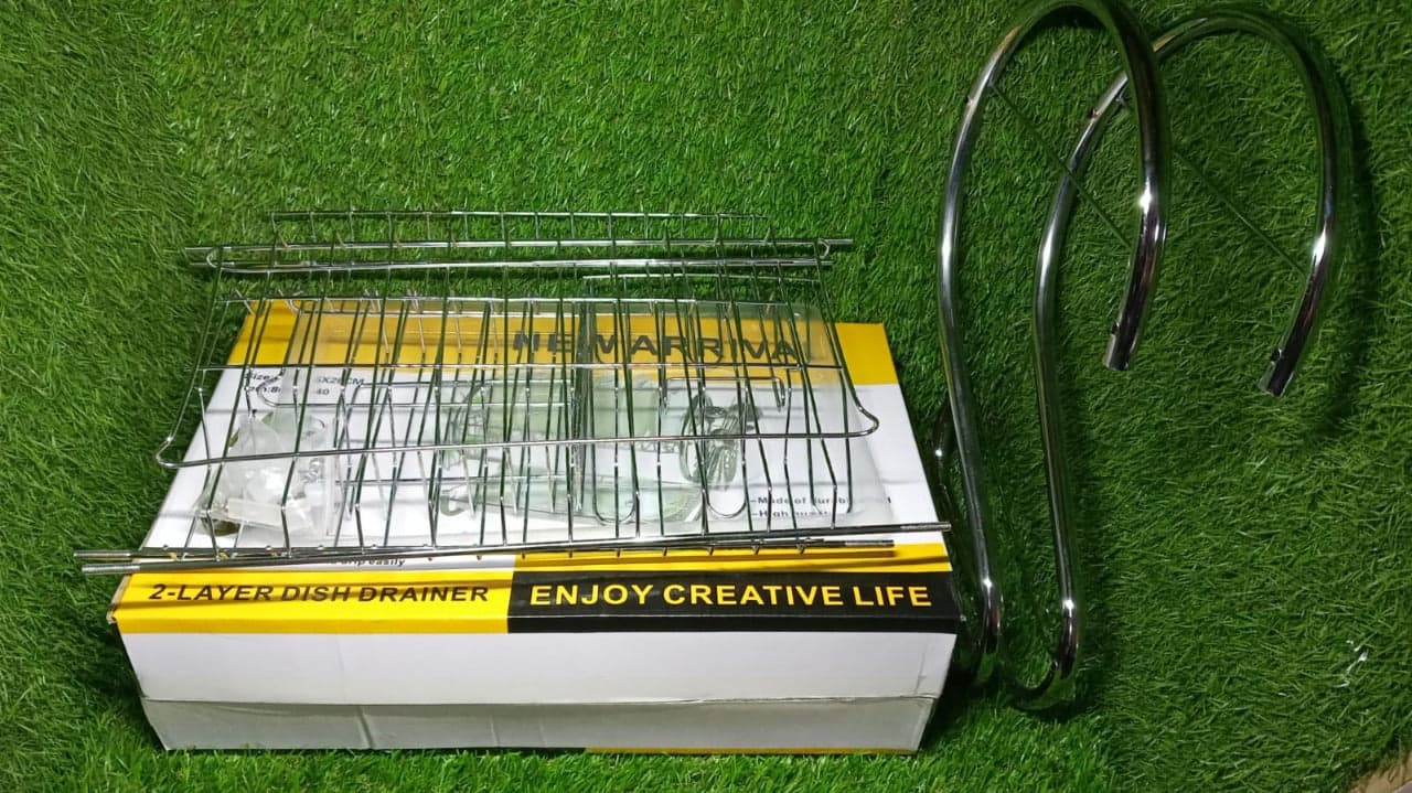 Stainless Steel 2 Layer Kitchen Dish Rack / Plate Cutlery Stand thumbnail 9