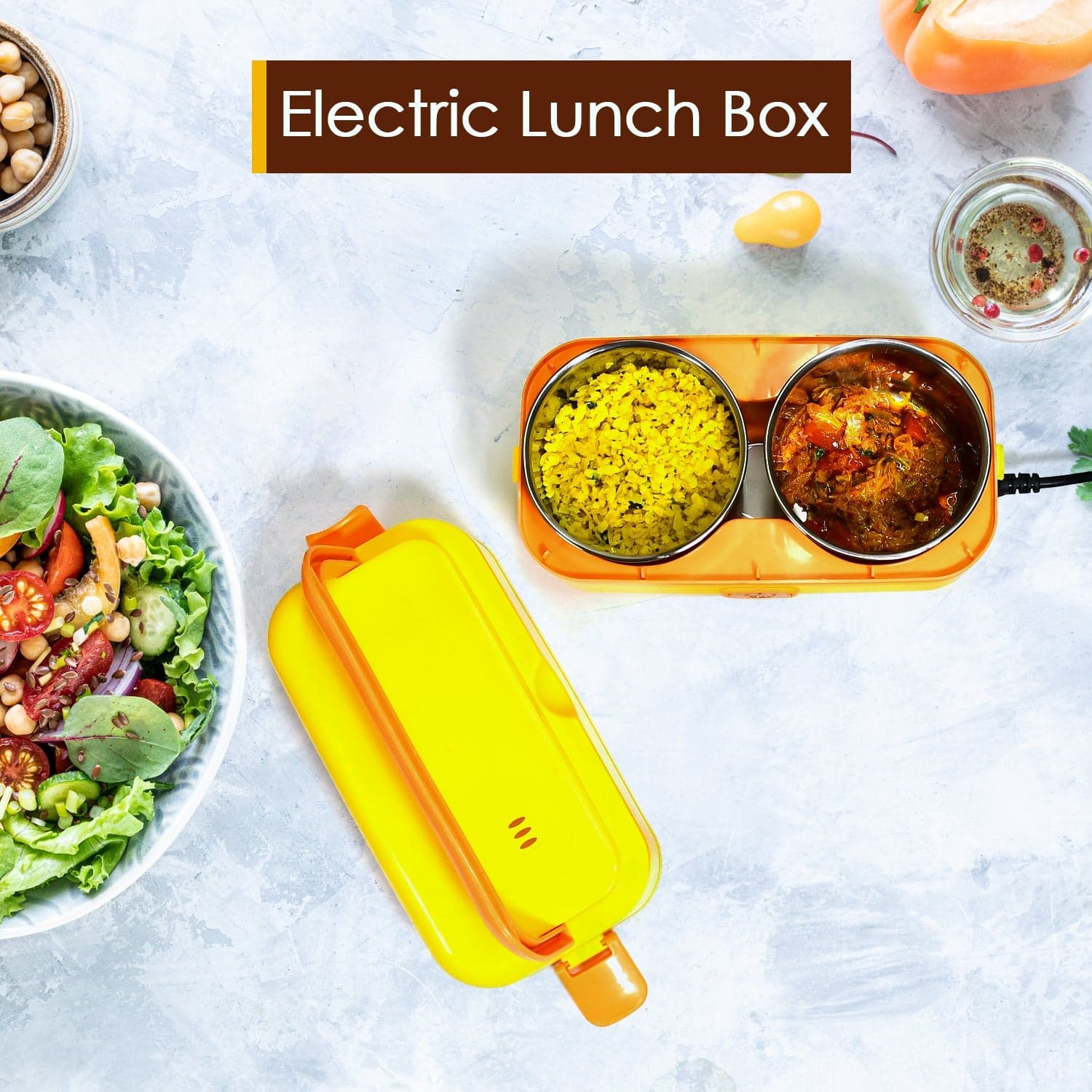 1Layer Electric Lunch Box For Office, Portable Lunch Warmer With Removable 2 Stainless Steel Container. thumbnail 3