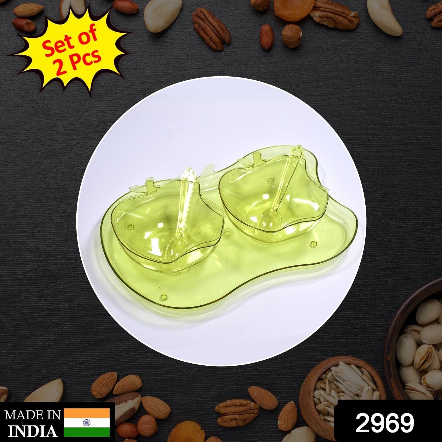 Apple Shape 2Piece Serving Set of Bowl with Spoon & Tray. Dinnerware Serving Snacks & Pickle thumbnail 2