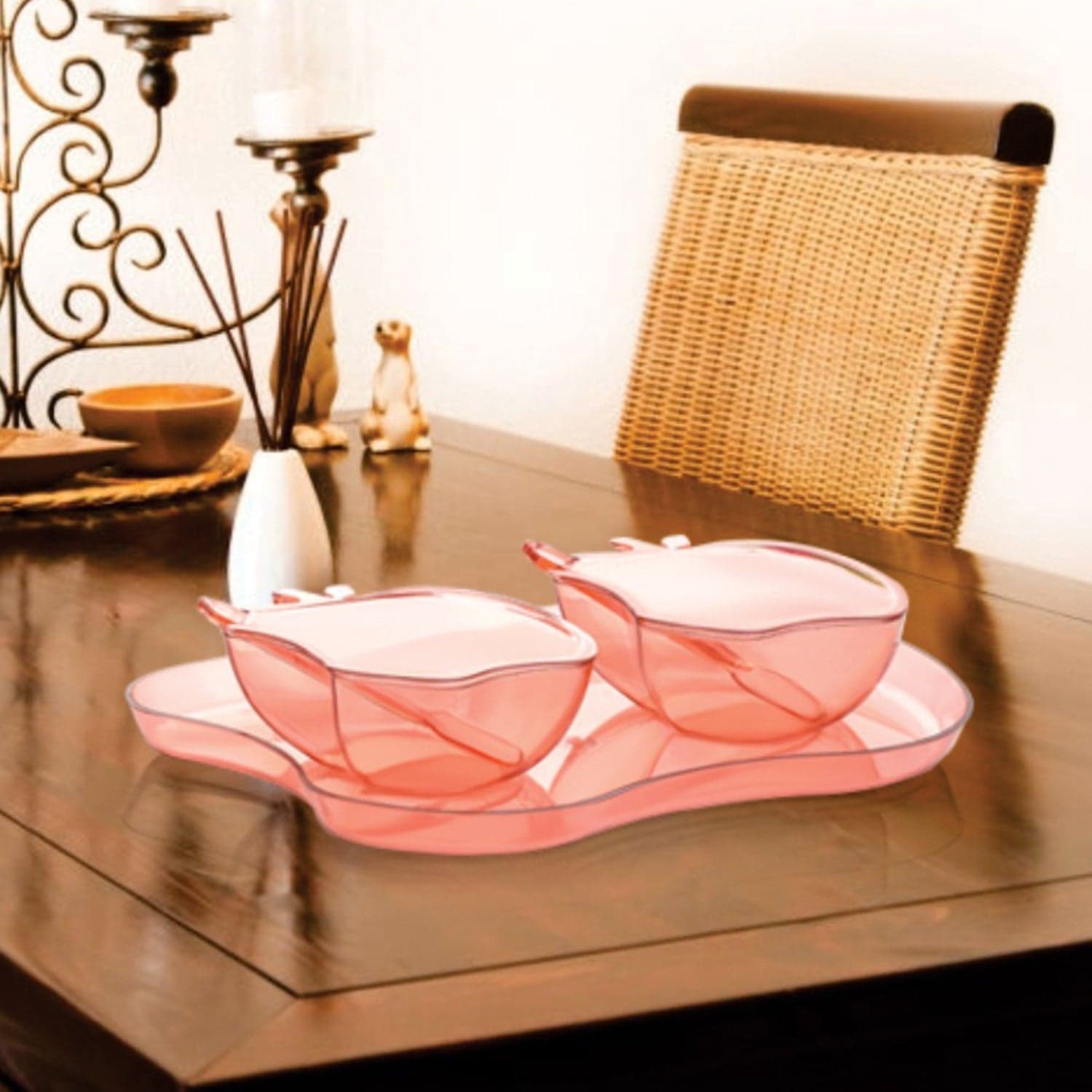 Apple Shape 2Piece Serving Set of Bowl with Spoon & Tray. Dinnerware Serving Snacks & Pickle thumbnail 3