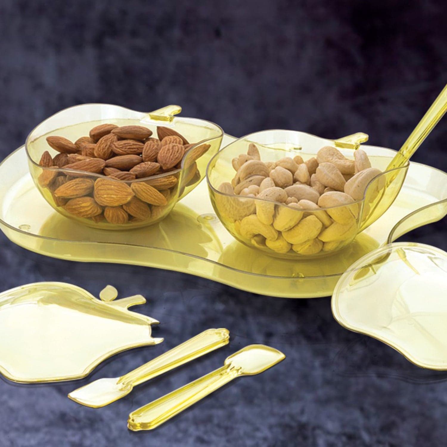 Apple Shape 2Piece Serving Set of Bowl with Spoon & Tray. Dinnerware Serving Snacks & Pickle thumbnail 4