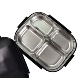 Black Transparent 4 Compartment Lunch Box For Kids And Adults ID-2979