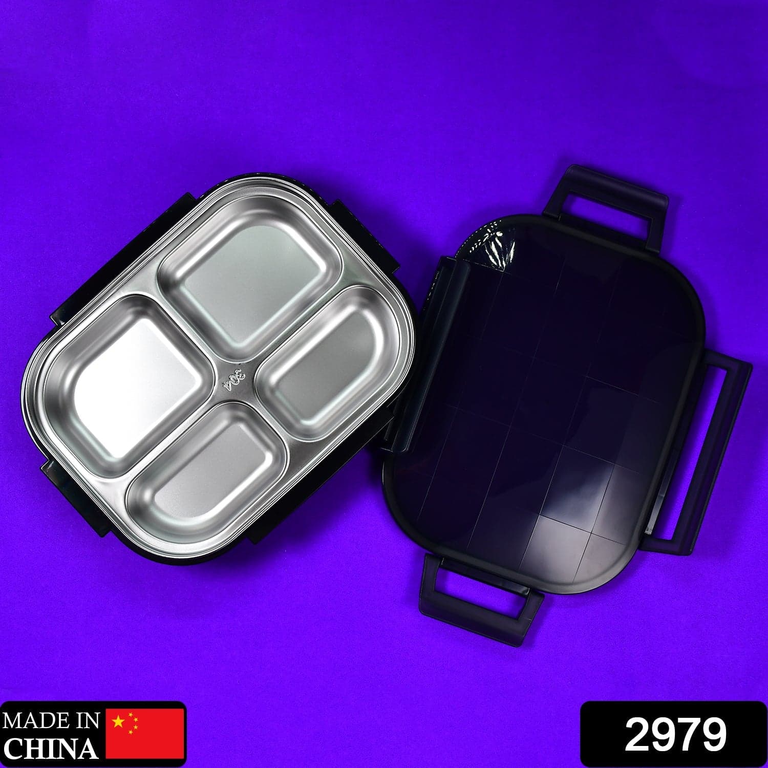 Black Transparent 4 Compartment Lunch Box For Kids And Adults ID-2979 thumbnail 2