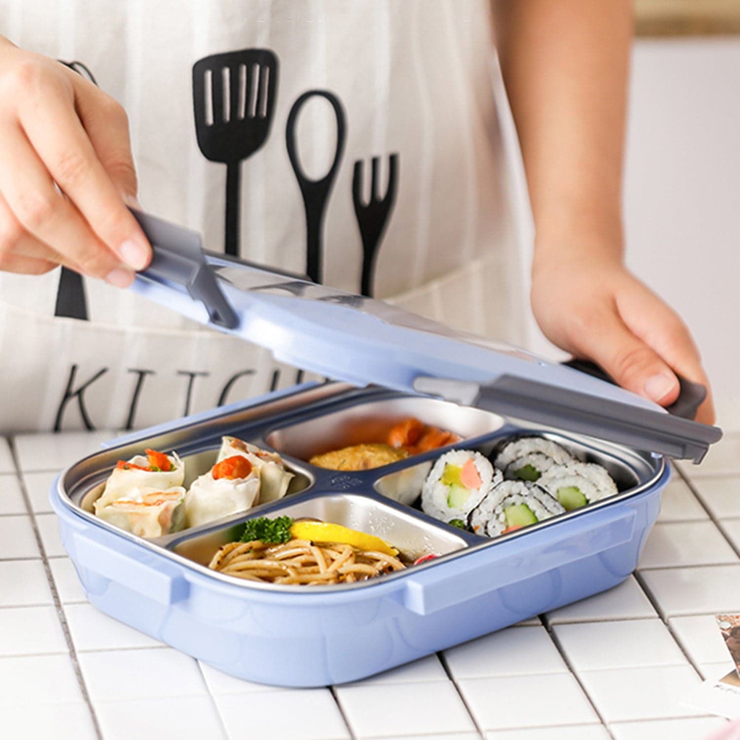Black Transparent 4 Compartment Lunch Box For Kids And Adults ID-2979 thumbnail 6