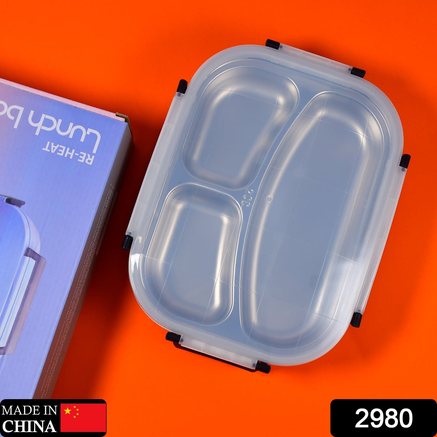 White Transparent Lunch Box For Kids And Adults, Stainless Steel Lunch Box With 3 Compartments. thumbnail 4